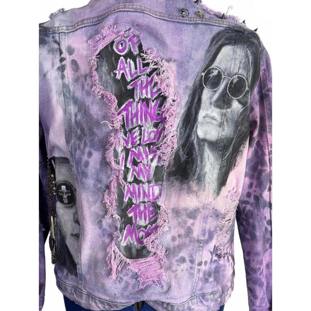 Custom Purple Ozzy Osbourne‎ Glow Jacket – Hand Painted Distressed Punk Art M